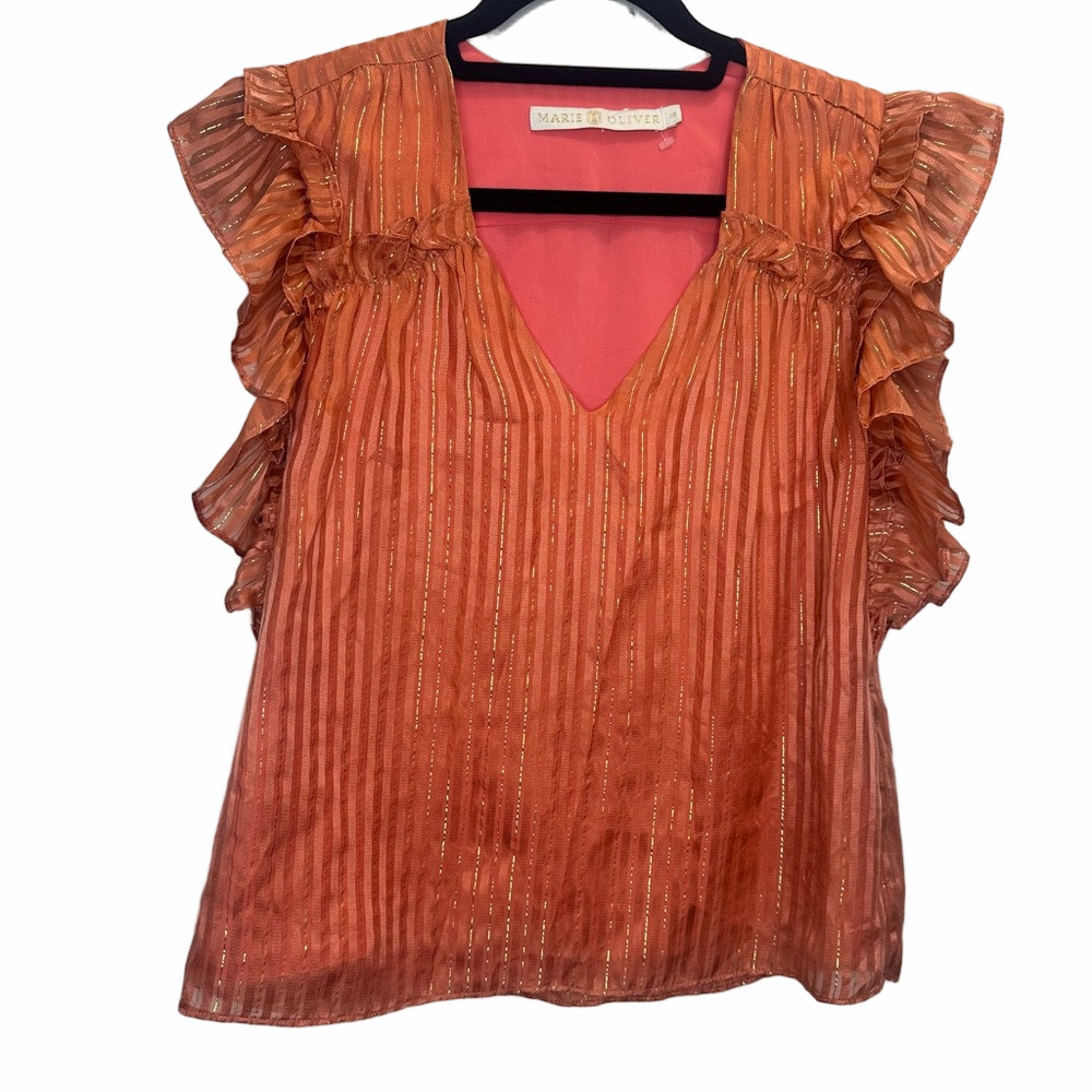 Marie Oliver Orange Silk Blouse Size XSmall